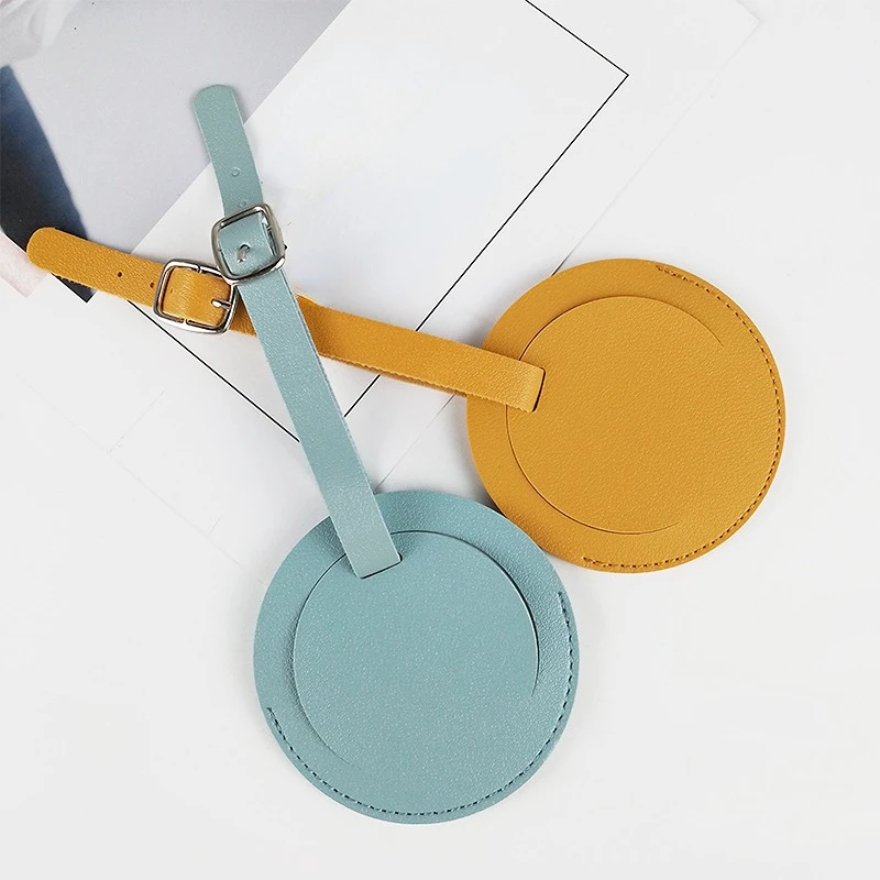 1pcs Round PU Leather Luggage Tag Travel Baggage Tags Suitcase Bag Address Holder Label Travel Accessories for Women Men