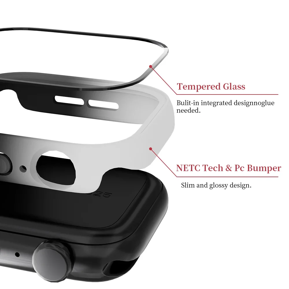 حافظة متدرجة + زجاج لساعة أبل غطاء 46 مللي متر 42 مللي متر 45 مللي متر 41 مللي متر 44 مللي متر 40 مللي متر واقي شاشة صلب PC لساعة iWatch 11 10 9 8 7 6 5 4 SE #2