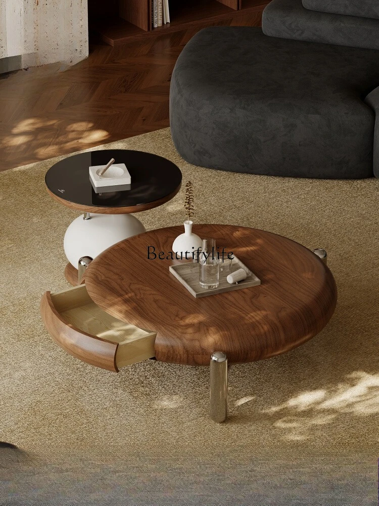 

Italian minimalist coffee table villa family living room light luxury high-end design stainless steel round coffee table