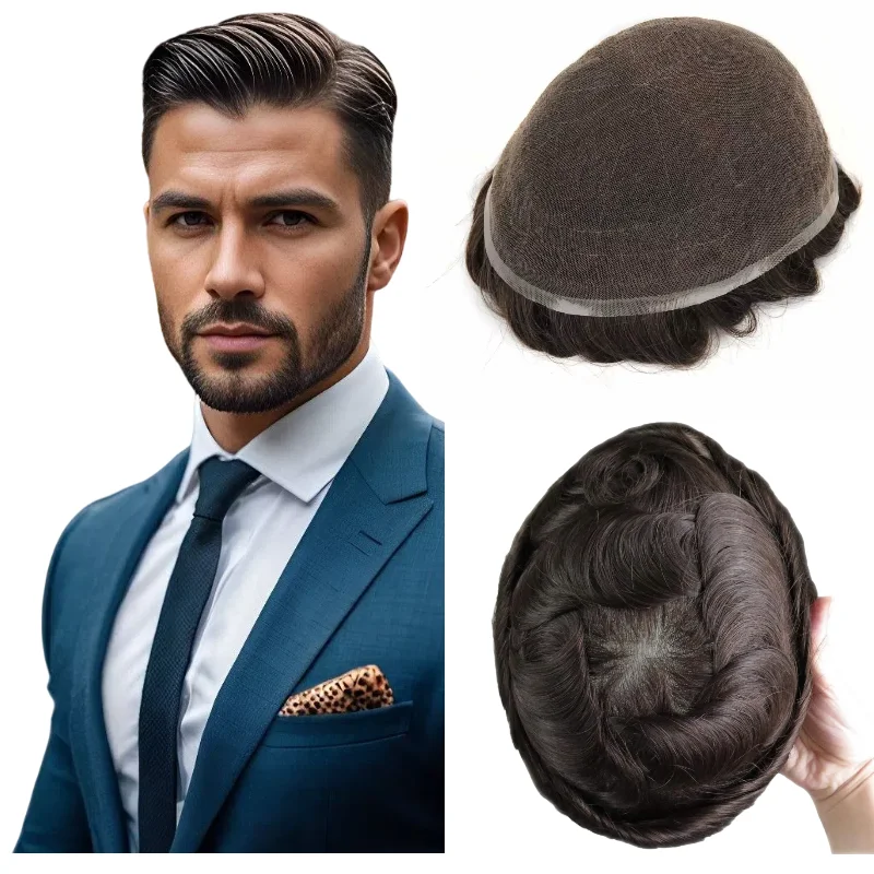 

Мужская система волос, полная кружевная основа | Парик из 100% человеческих волос с отбеленными узлами для невидимого парика