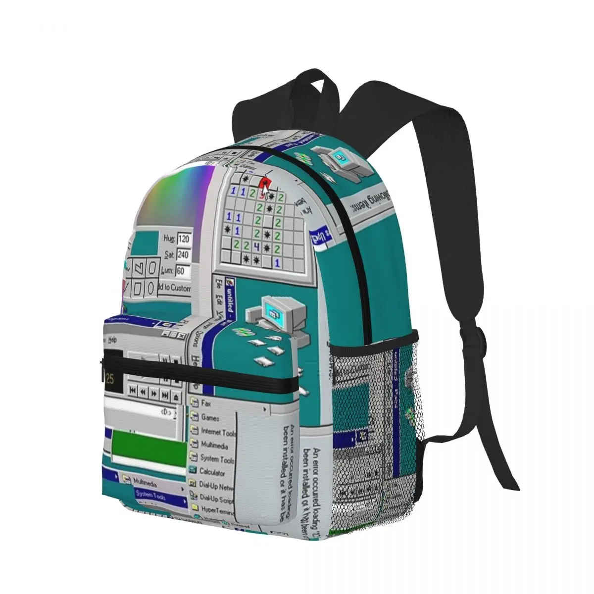 Windows 95 Collage – Schulrucksack, Wanderrucksack, Tagesrucksack für Herren und Damen, Schulranzen, Umhängetasche.