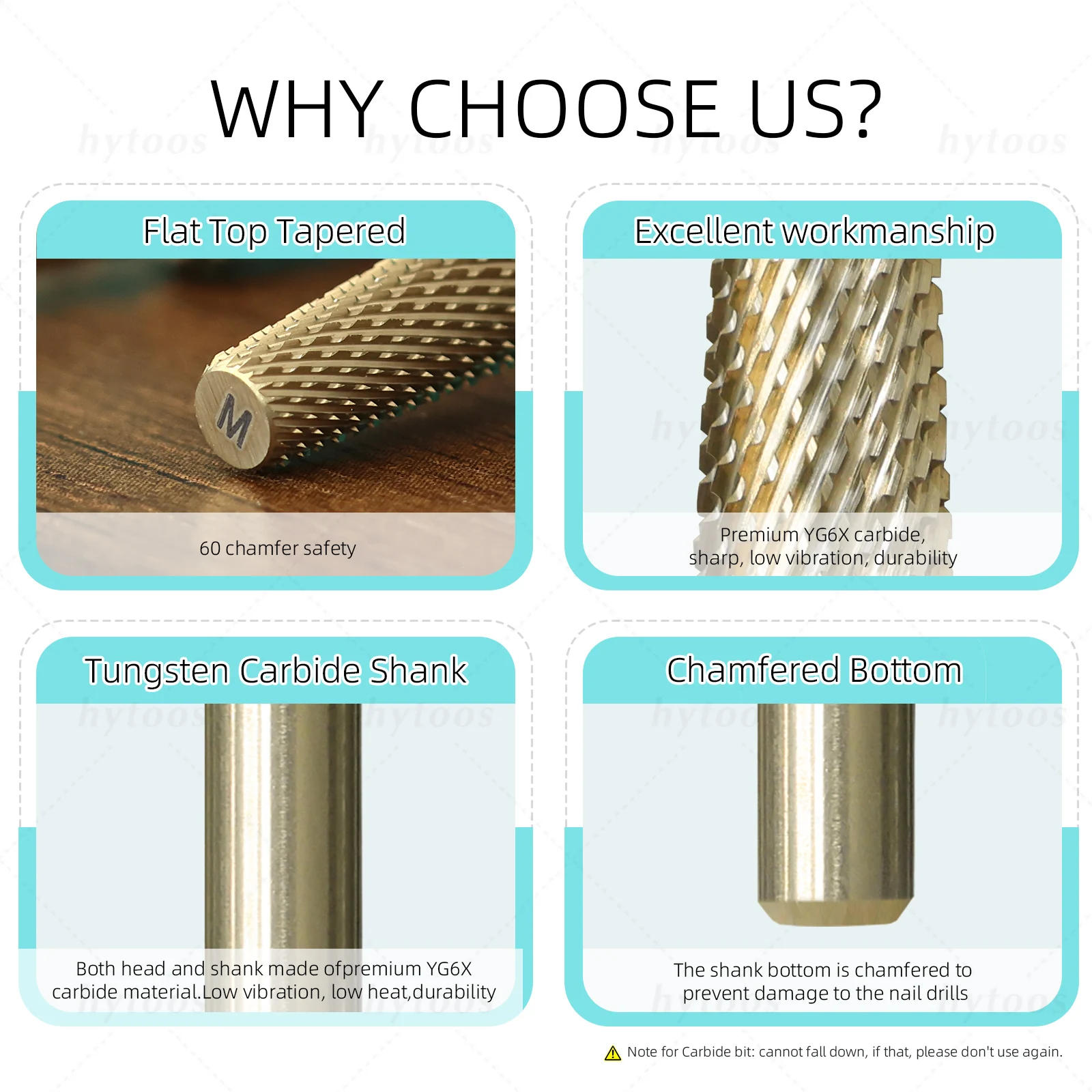 Hytoos segurança chanfro cônico prego brocas pro carboneto cônico prego bit para gel polonês remoção arquivo brocas acessórios ferramenta