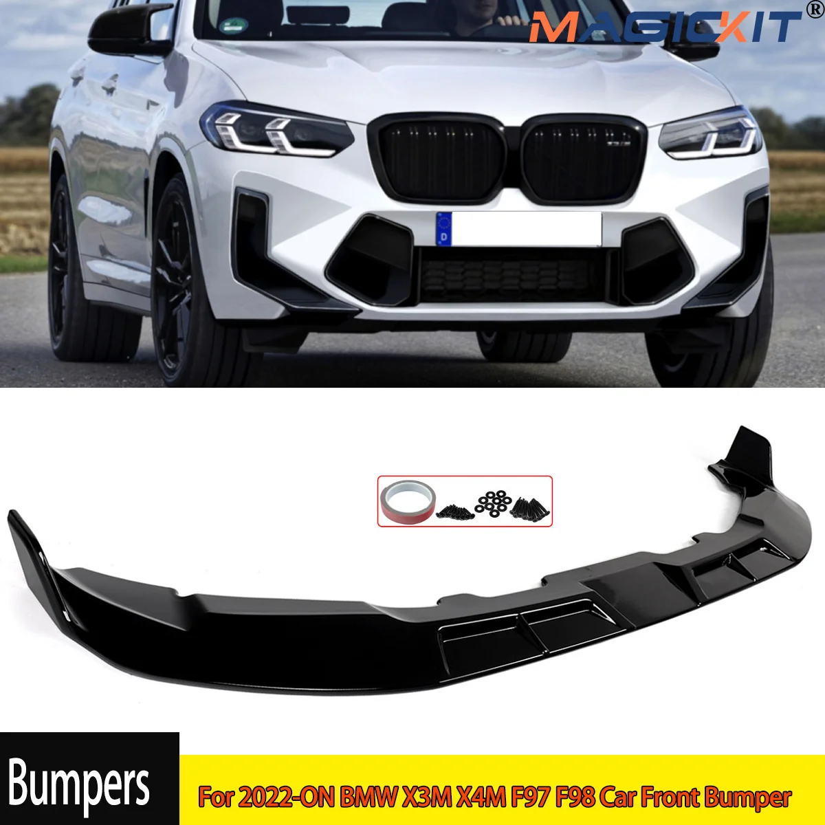 For 2022-ON BMW X3M X4M F97 F98 Car Front Bumper Spoiler Splitter Glossy Black