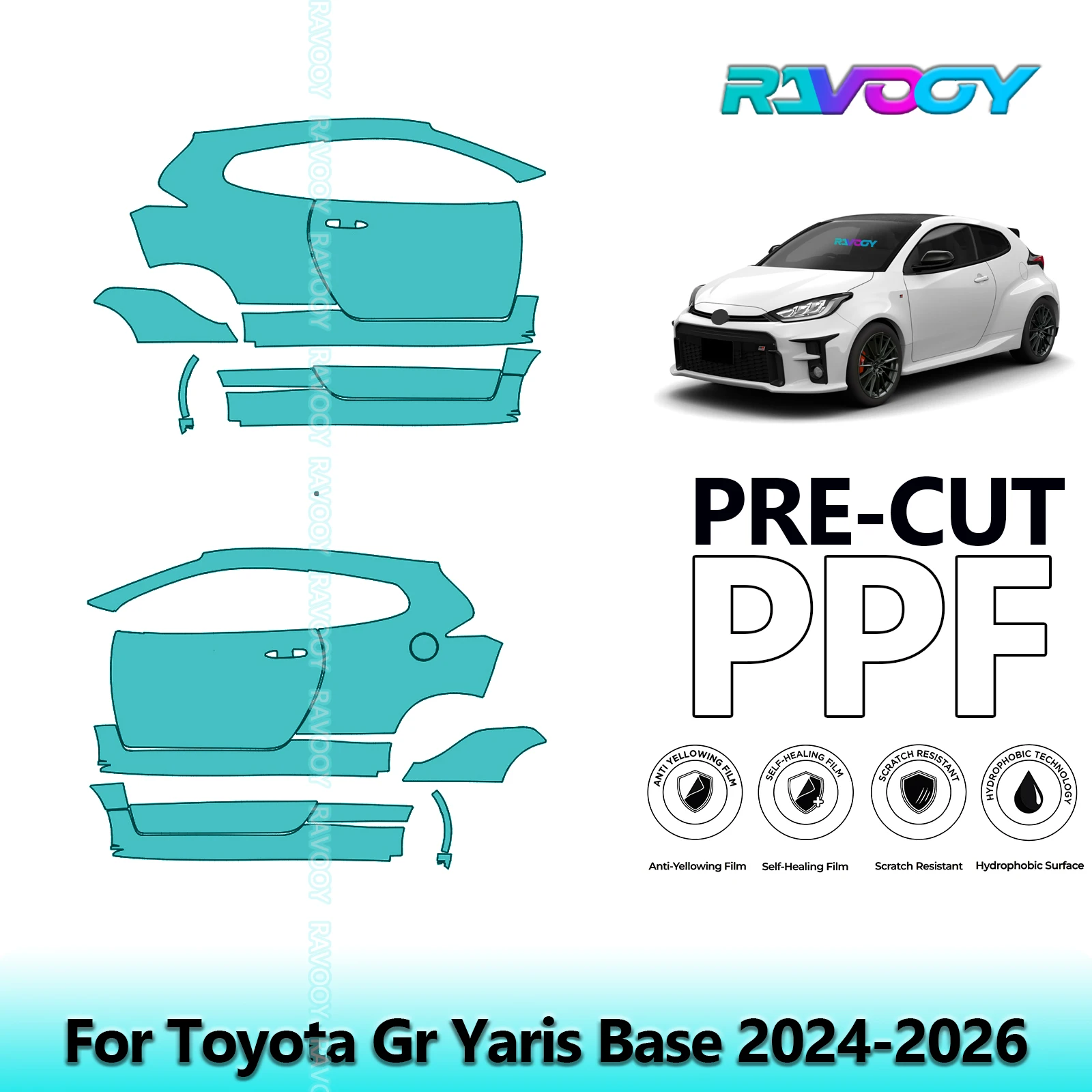 

For Toyota Gr Yaris Base 2024-2026 8.5mil Clear Matte Pre-Cut PPF Door & A/B Pillar Kit TPU Paint Protection Film Set