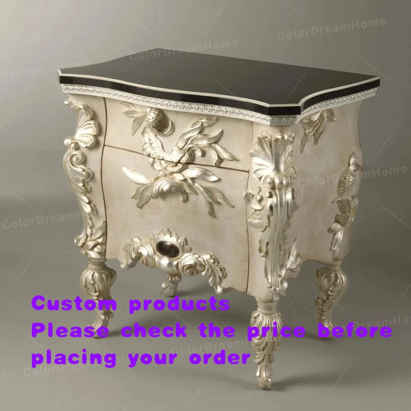 custom.French White Simple Wooden Design Hand Carved Bedside Table Pair Storage Nightstands Bedroom Use