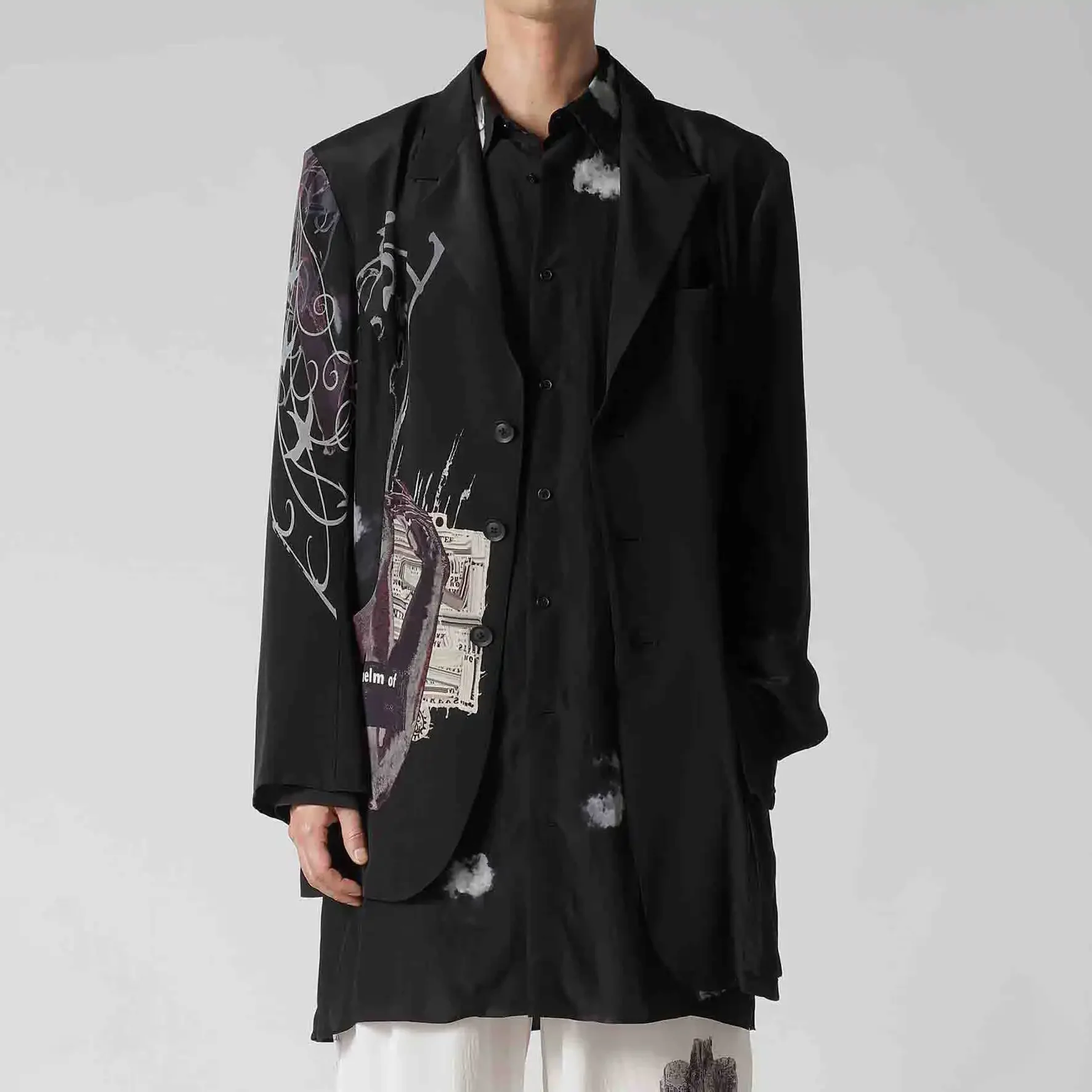 

YOJI OOAK шелковый дизайн с принтом неровный подол куртка с длинными рукавами однобортная асимметричная куртка модная