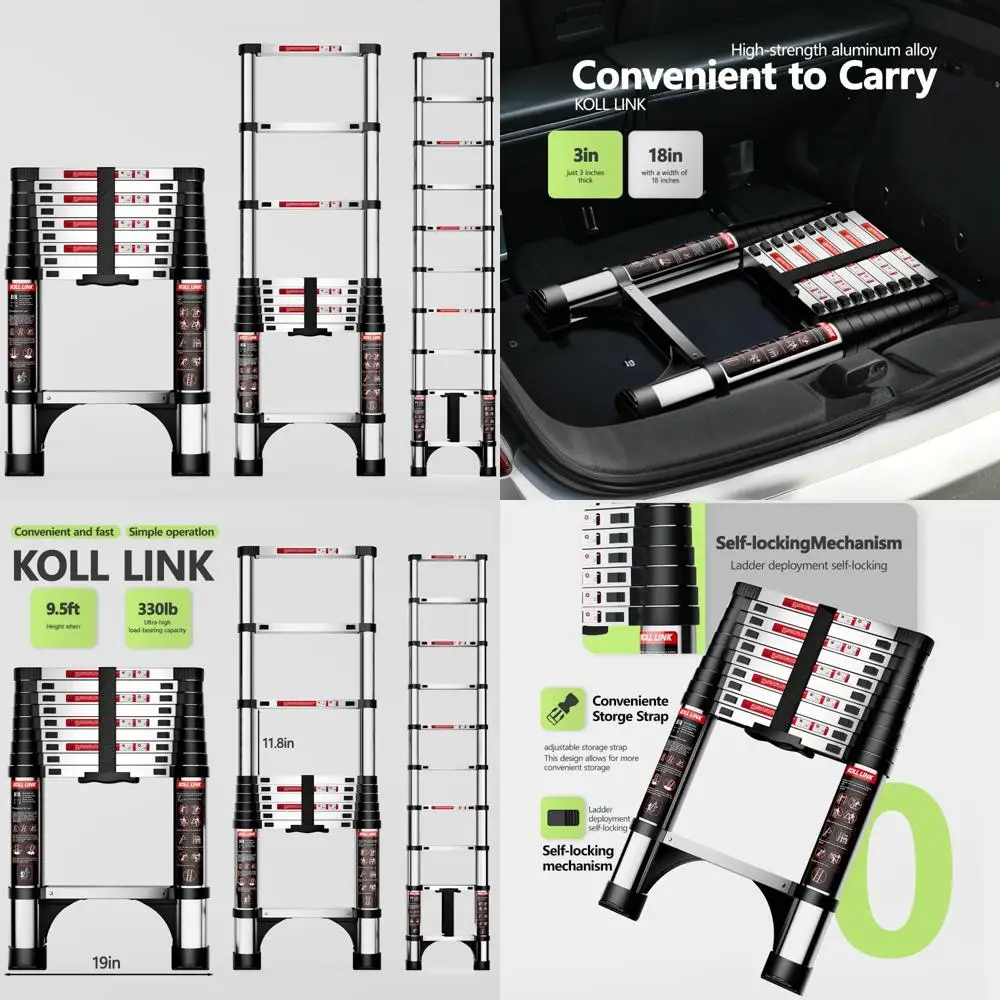 

Aluminum Lightweight Telescoping Ladder, 9.5 Feet Extension, 330lbs Capacity, with 2 Triangle Stabilizers for Heavy Duty Use