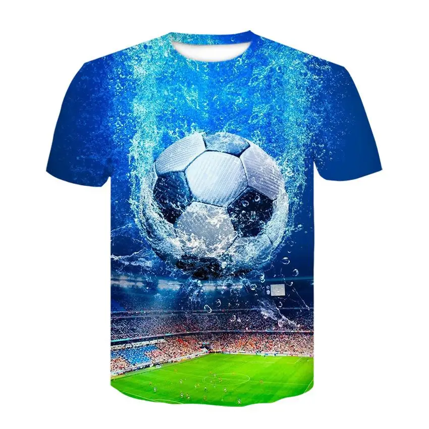 Men Fire Water Soccer Print Crew Neck Short Sleeve Sports Casual T-Shirt Multiple Football Patterns