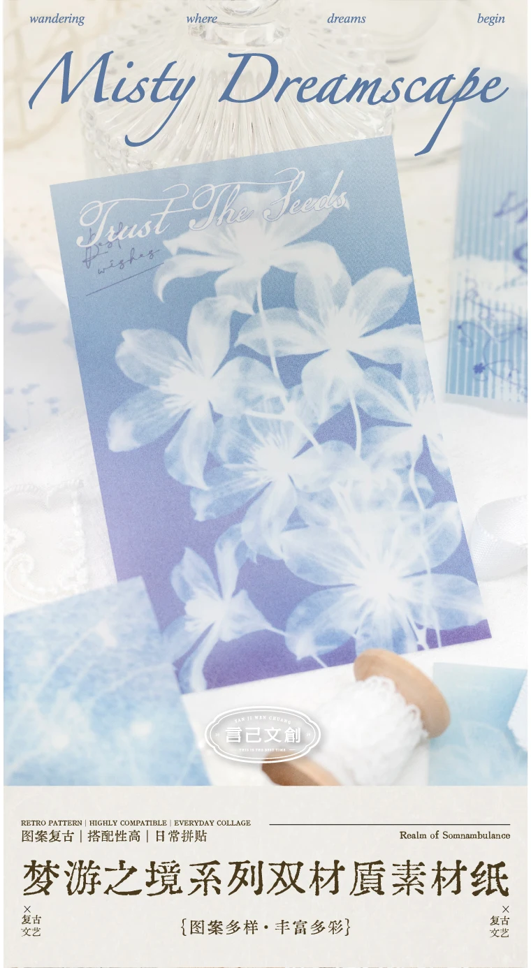 Journal GO 20 Stück helles Retro-Lila Blumenpapier, durchscheinende ästhetische Bastelblätter für Planer, Scrapbooking, Journaling – Detail 1
