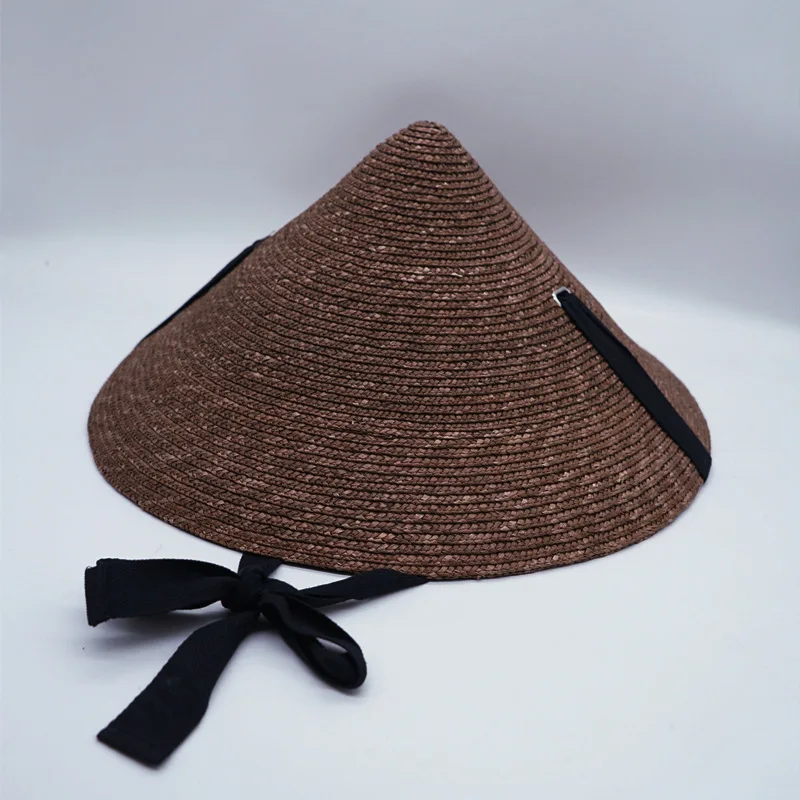 Fashion Vacation Straw Conical Hat Lace-Up Black Band Straw Hat Summer Sun-Shading Beach Travel Sun Hat