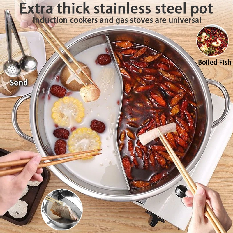 

Горячая кастрюля с двойным вкусом, горячая кастрюля 304, индукционная кастрюля из нержавеющей стали, бытовая кастрюля большой емкости с двойным вкусом, прозрачная кастрюля для супа