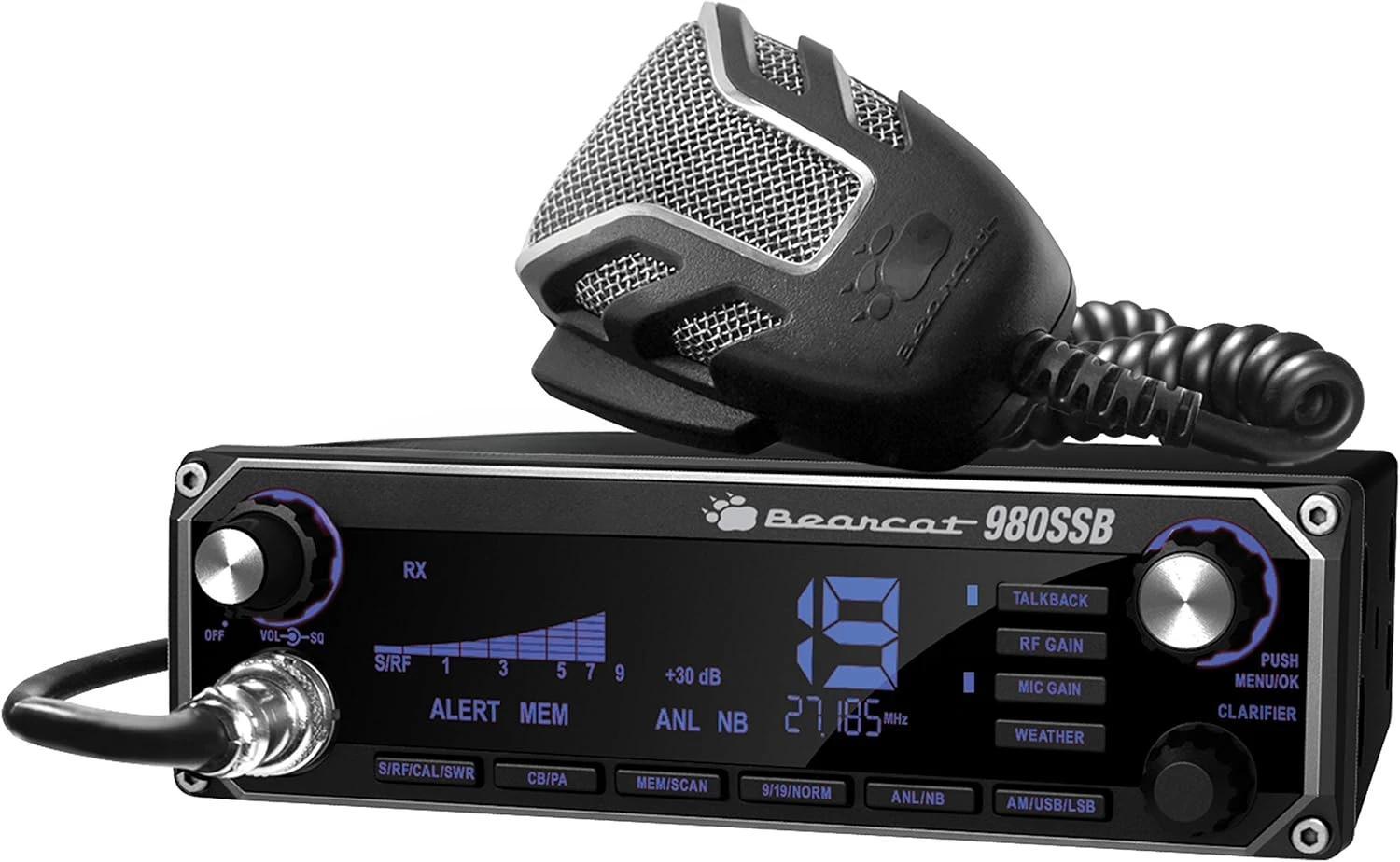 Radio with Sideband NOAA WeatherBand,7- Color Digital Display PA/CB Switch and Noise Cancelling Mic, Wireless Mic Compatible