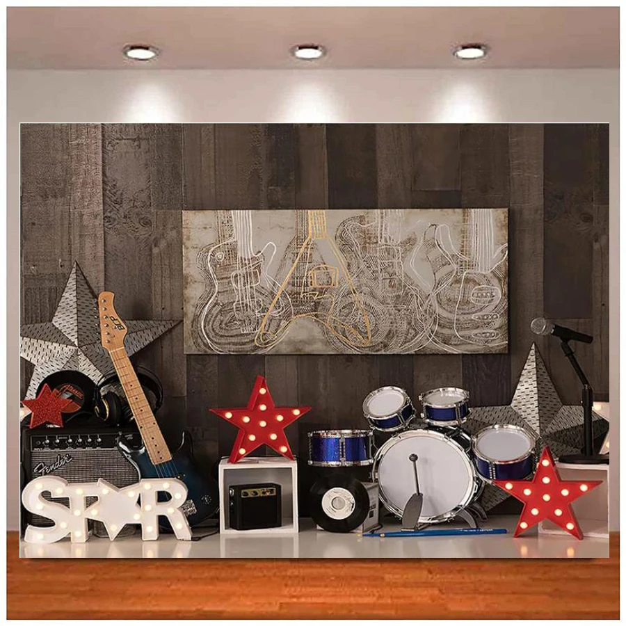 

Photography Backdrop Rock & Roll Banner Birthday Party Rock Star Guitar Stage Boy Girl Music Decor Photo Background Studio