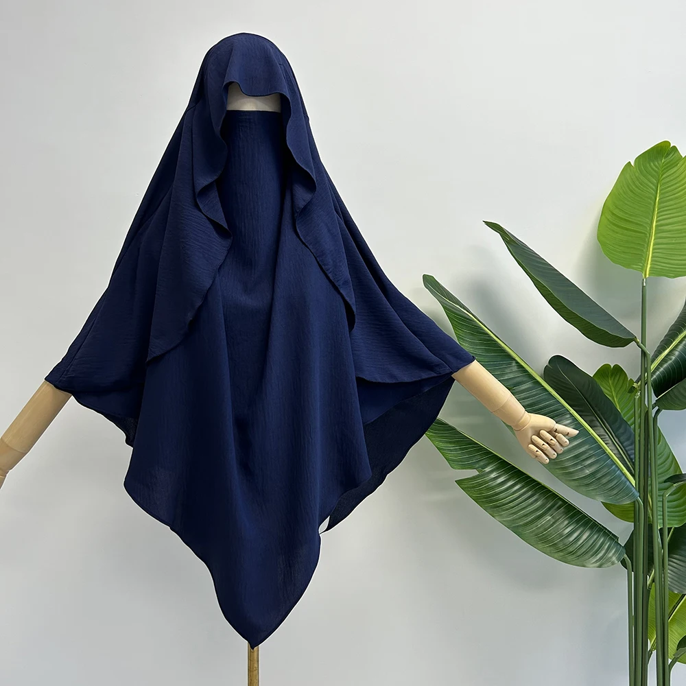 Cape Khimar Met Niqab Bandjes Jazz Crêpe Driehoek Islamitische Moslim Vrouwen Groothandel Ramadan Stropdas Terug Gebed Hijab