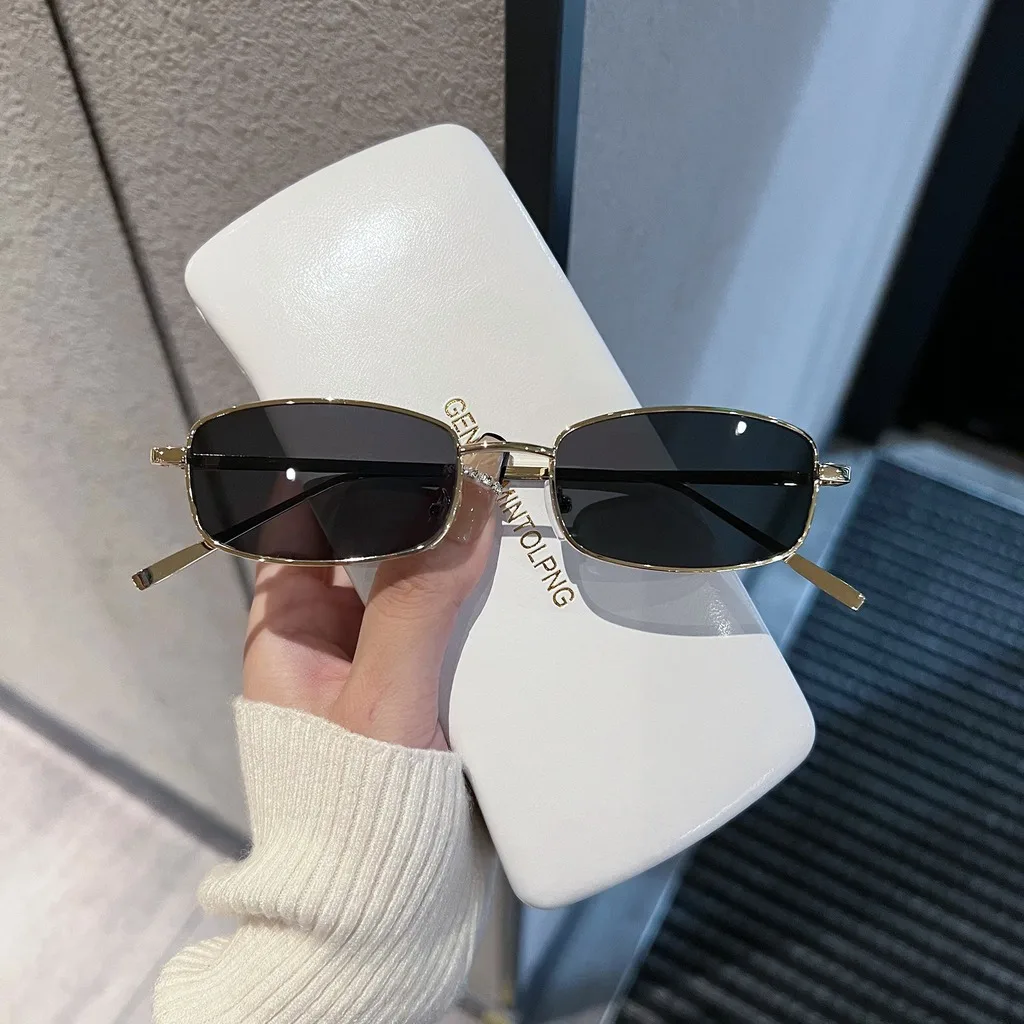 Blue Light Blocking Sunwear Lightweight Eyewear For Round Face Rectangular Metal Frame Sunglasses  Retro Eyewear