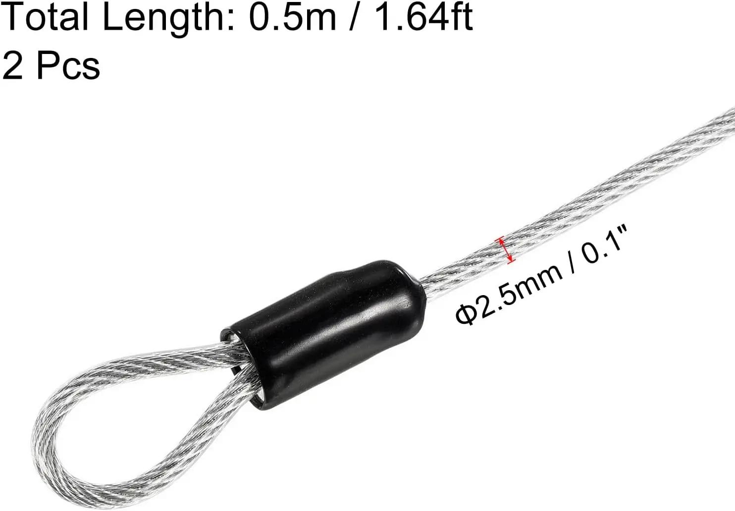Security Steel Cable 2.5mm x 0.5m/1.64ft Coated Luggage Lock Wire Rope with Double Loop 2 Pack for Luggage Outdoor Gear and Gate image 2