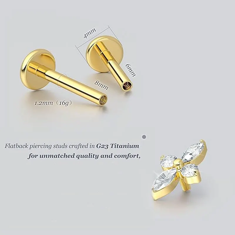 2pcs F136 G23 Titanium Cartilage Earring Internally Threadless Labret Piercing 16G Tragus Helix Daith Piercing Lip Body Jewelry view 2