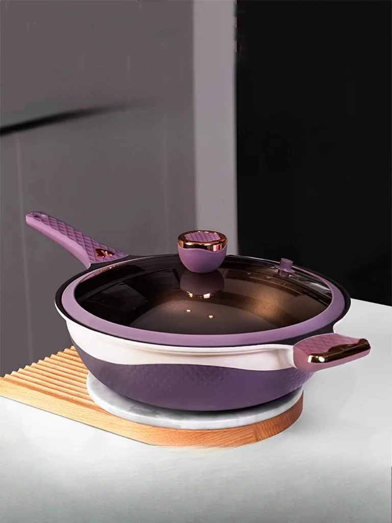 

Two-color non-stick pan uncoated micro-pressure household titanium wok induction cooker gas stove special pan