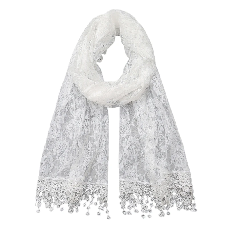 Lightweight Soft Flower Lace Fringes Scarf Shawl Wraps for Women Elegant Sheer Mesh Capes Wedding Bridal Stoles Scarves