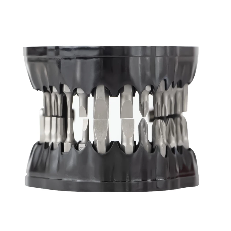 Denture Drill Bit Holder Teeth Model Design Holds Up To 28 Bits Fits 1/4 Inch Hex Bit And Drive Bit Adapter (Black)