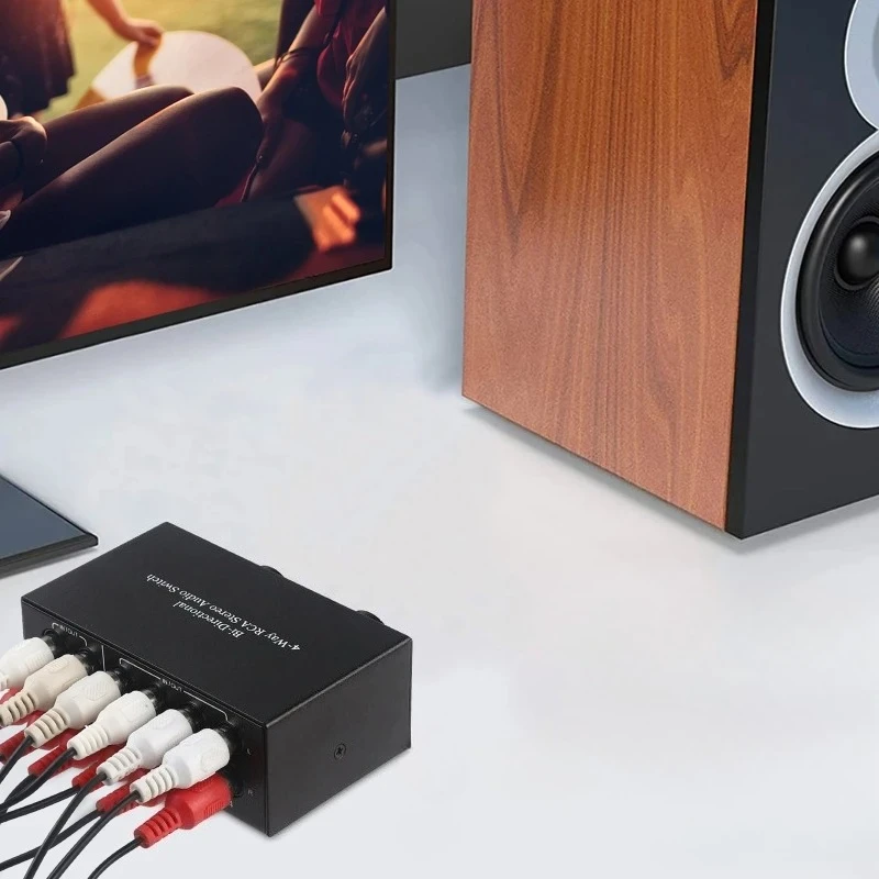 4 Way Bi-Directional RCA Stereo Audio Switch 2x4 Out or 4x2 Out L/R Jack Sound Channel RCA Audio Switcher Selector