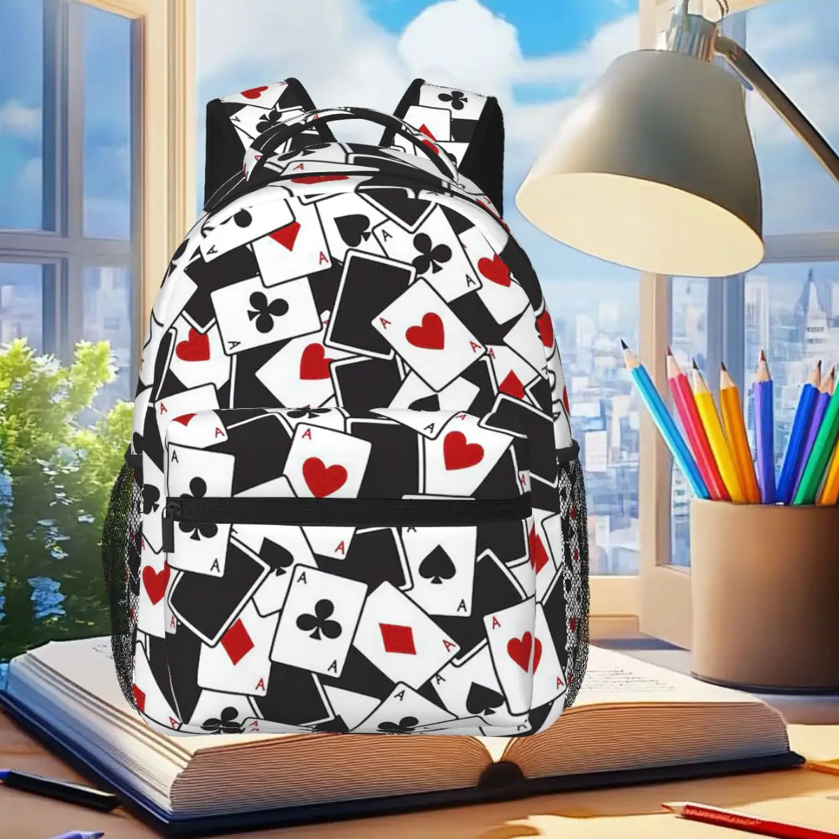 Poker Pattern Playing Card Backpack Student Boys Girls BookBag Kids School Bag Laptop Shoulder Bags for Men Women