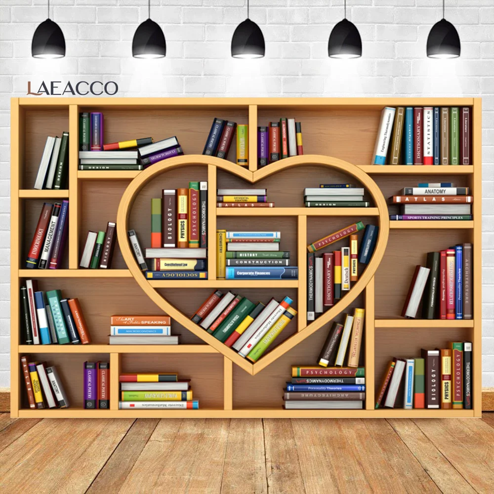 Laeacco Bookcase Photography Backdrop Vintage School Library Study Bookshelf Scene Kids Back to School Adult Portriat Background