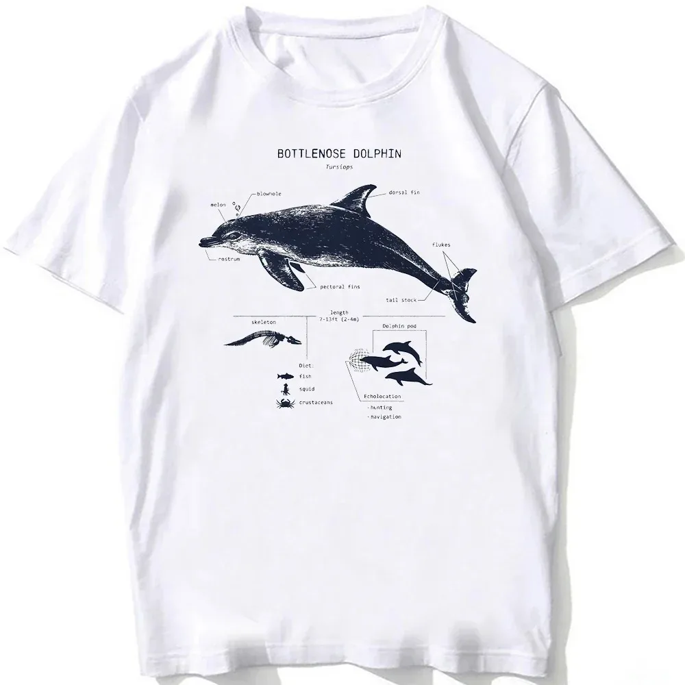 HOT SALE Casual Tee Beach Dive White Tee Vintage Tee Whale Shark Dissection Tee Female Hip Hop Aesthetic Comfortable Clothing