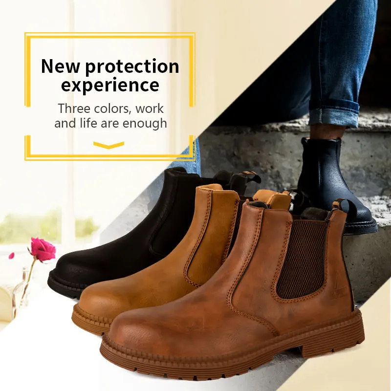 Safety Work Shoes For Men Steel Head Water Proof Leather Boots Male Footwear Indestructible Construction Work Shoes Brown