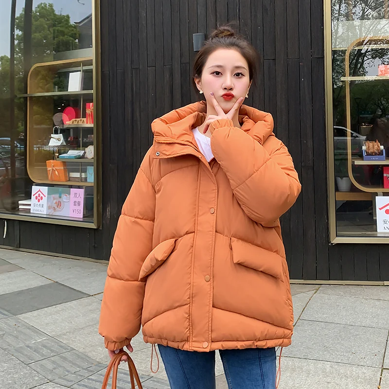 Autumn Winter Hooded Loose Casual Parka Women's Solid Color Coat Jackets for Fashion Warm Big Pocket Winter Coat Parkas
