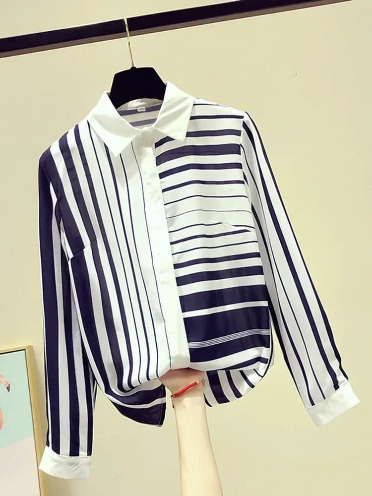 

Spring Autumn Women's Striped Shirt Office Lady Women's Long Sleeve Leisure Shirt Fashion Thin Top Women Blouses GD236