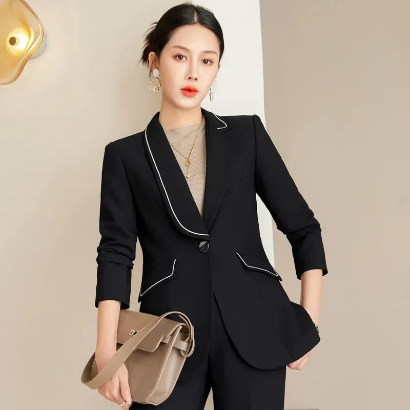 Beige setelan wanita, celana Blazer atau rok wanita kantor musim semi pakaian kerja Formal kasual elegan mantel gaun Prom