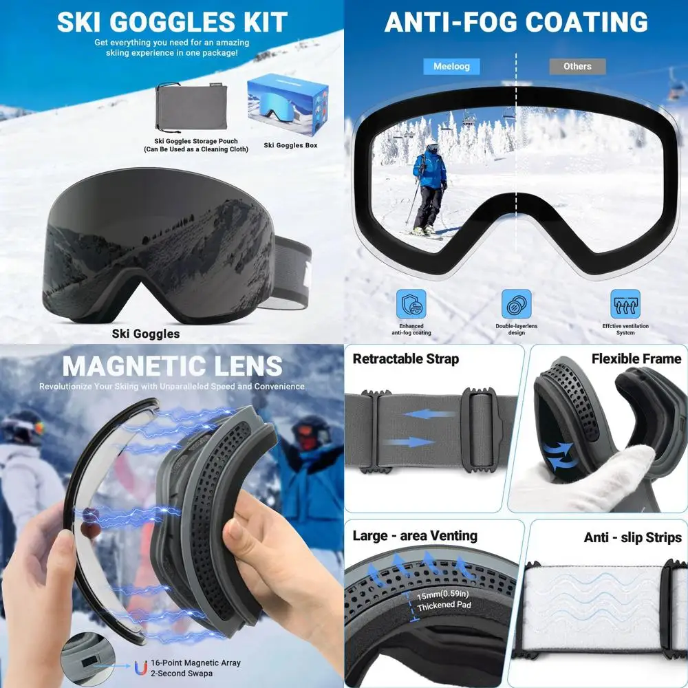 

Frameless Ski Goggles with Interchangeable Lenses, UV-Protected Snow Goggles for Men, Women, and Youth