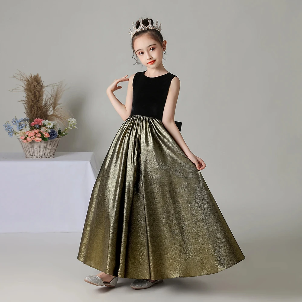 

YZYmanualroom Black and Gold Girl Dress Wedding Bridesmaid Dress Girl Pageant dress floor-length PROM dress/can be customized