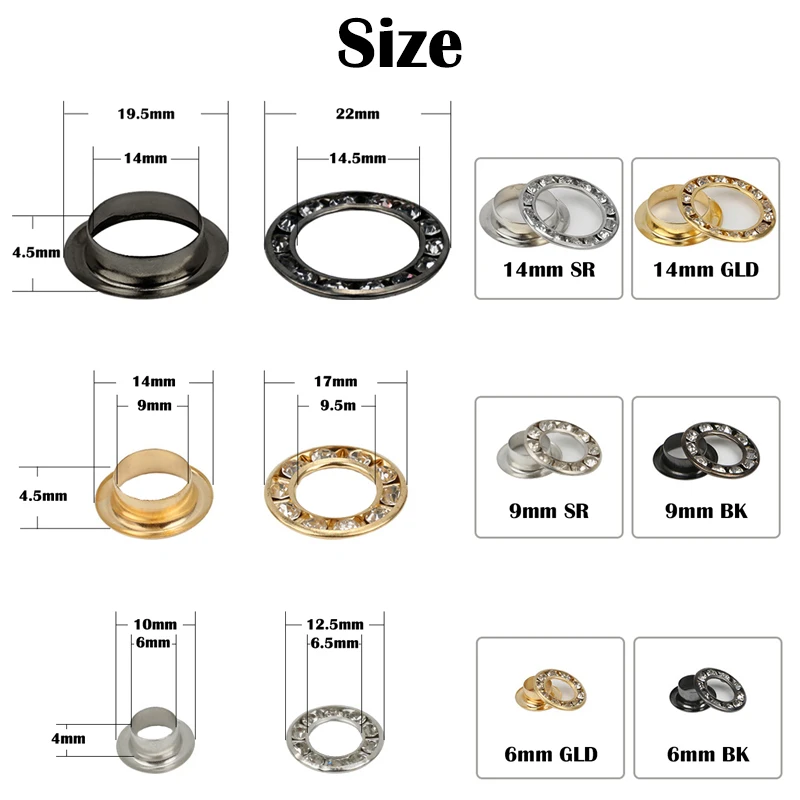 Rhinestone Round Electroplating Clothing, Inner Diameter Gold Silver with Diamond Copper Air Hol, Decorative Ring 6mm 9mm14mm ID