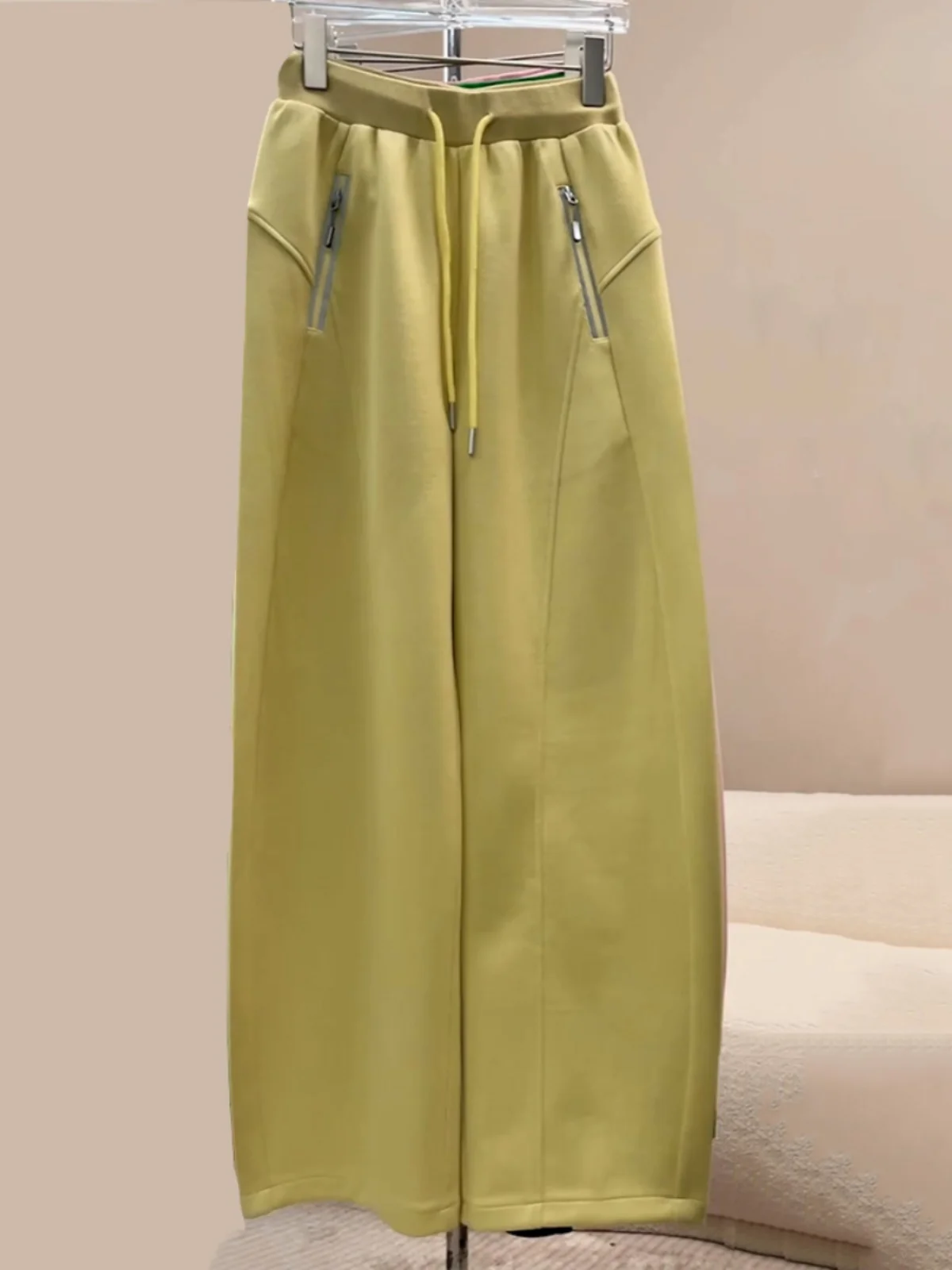 

Желтые женские повседневные спортивные брюки с высокой талией, широкими штанинами, на шнурке, с эластичным поясом, модные летние