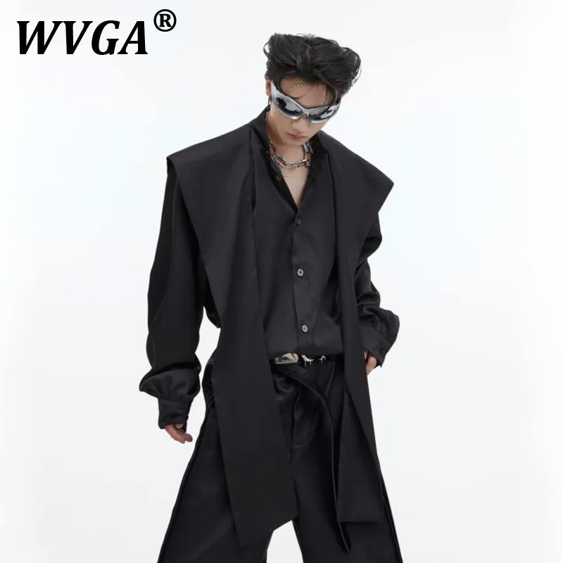 

WVGAspring Autumn New Man Tide Niche Shawl с капюшоном Модные рубашки с длинными рукавами Нишевые шикарные повседневные однотонные топы из ледяного шелка Ins Y2K W9899