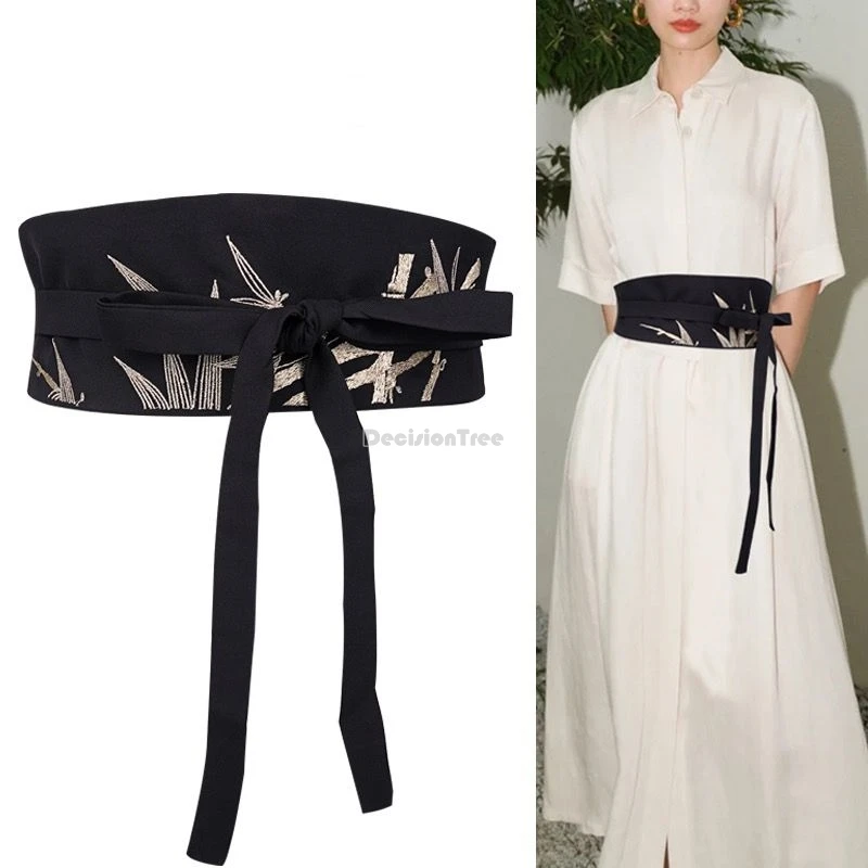 

2024 chinese style embroidery belt dress wide waist cover female ancient style hanfu costume decoration japan kimono belt w732