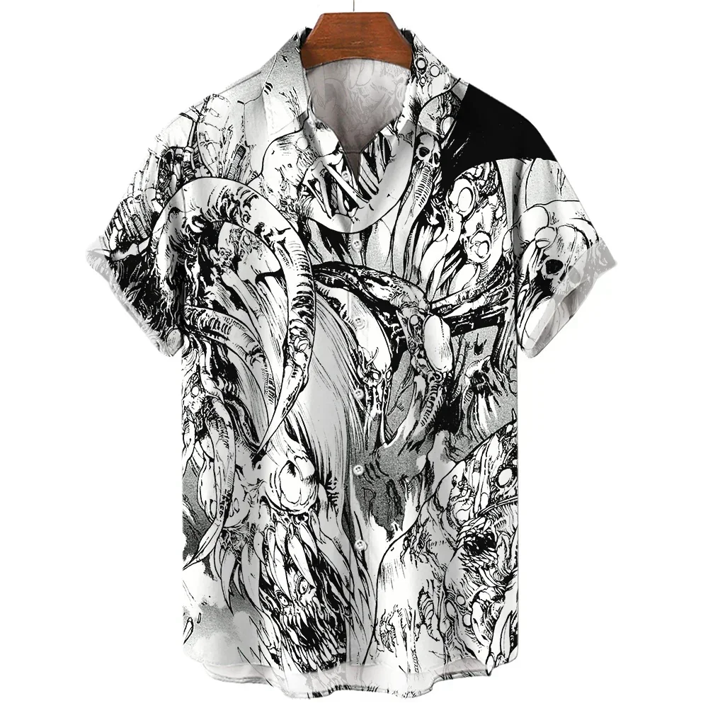 Men's 3D animated printed shirt, Hawaiian short sleeved shirt, casual cartoon, oversized clothing, 2024