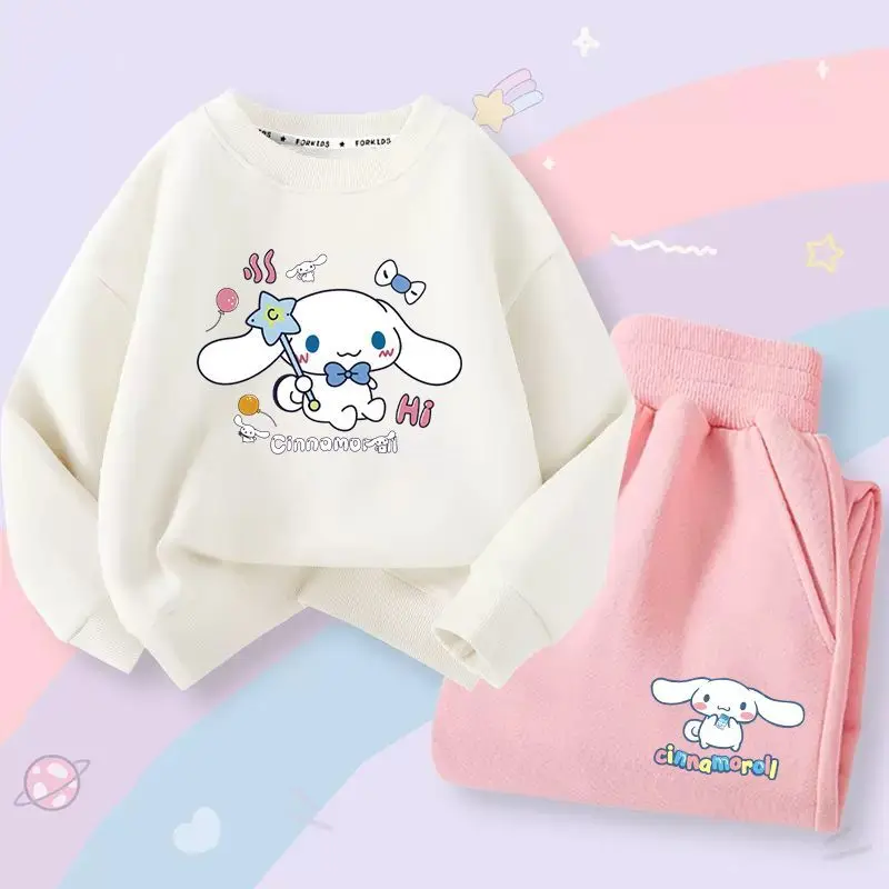 Sanrio Girls\' Sweatshirt Set, Cinnamoroll Cartoon, Thickened, Warm, Winter, Gift for Middle and Large Children, New, 2022