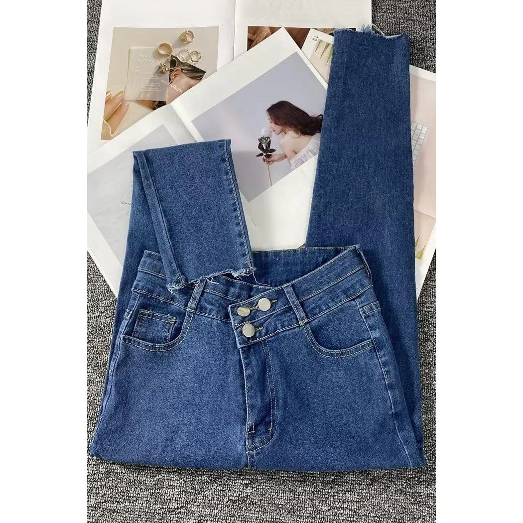 

High Waist Slim Fit Nine Points Women's Jeans Spring 2026 Elastic Casual Cotton Polyester Blend Soft Fabric All Seasons
