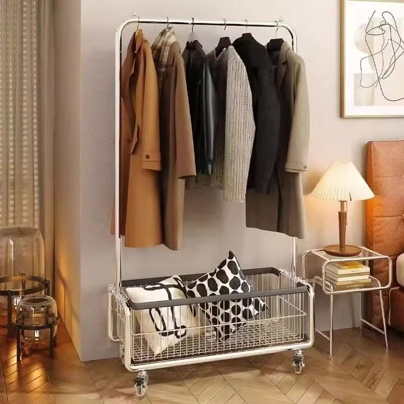 Movable clothes hanging floor-to-ceiling bedroom indoor clothes storage rack