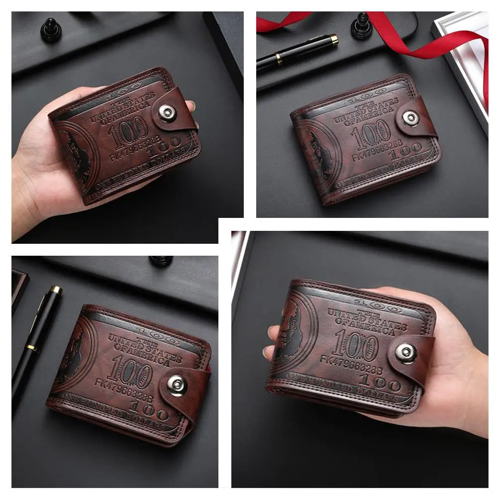 Vintage 100-Dollar-Muster Herren-Geldbörse aus PU-Leder, kurze Bifold-Geldbörse mit mehreren Kartenfächern und Münzfach für Herren – Detail 6