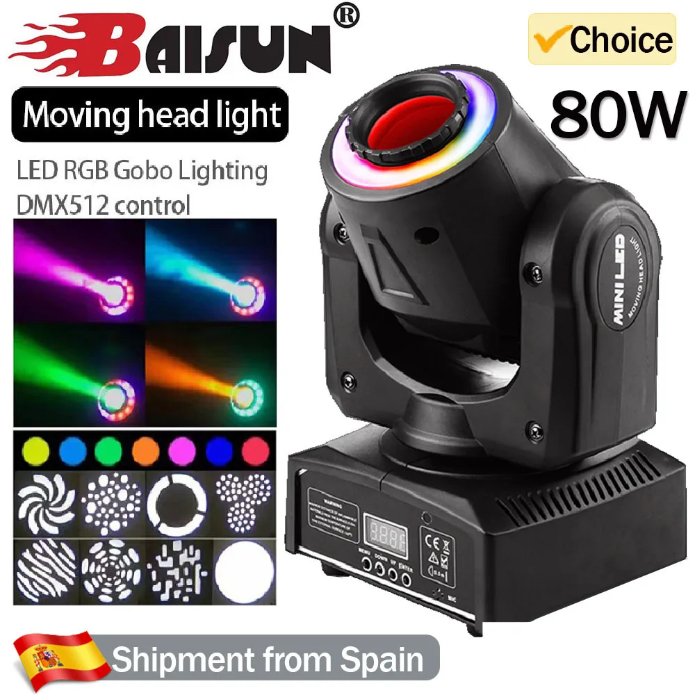 Baisun 80W Professional LED Stage Light DMX 512 Sound Control DJ Party Disco Light Wedding Party Birthday Ambient Light Christma