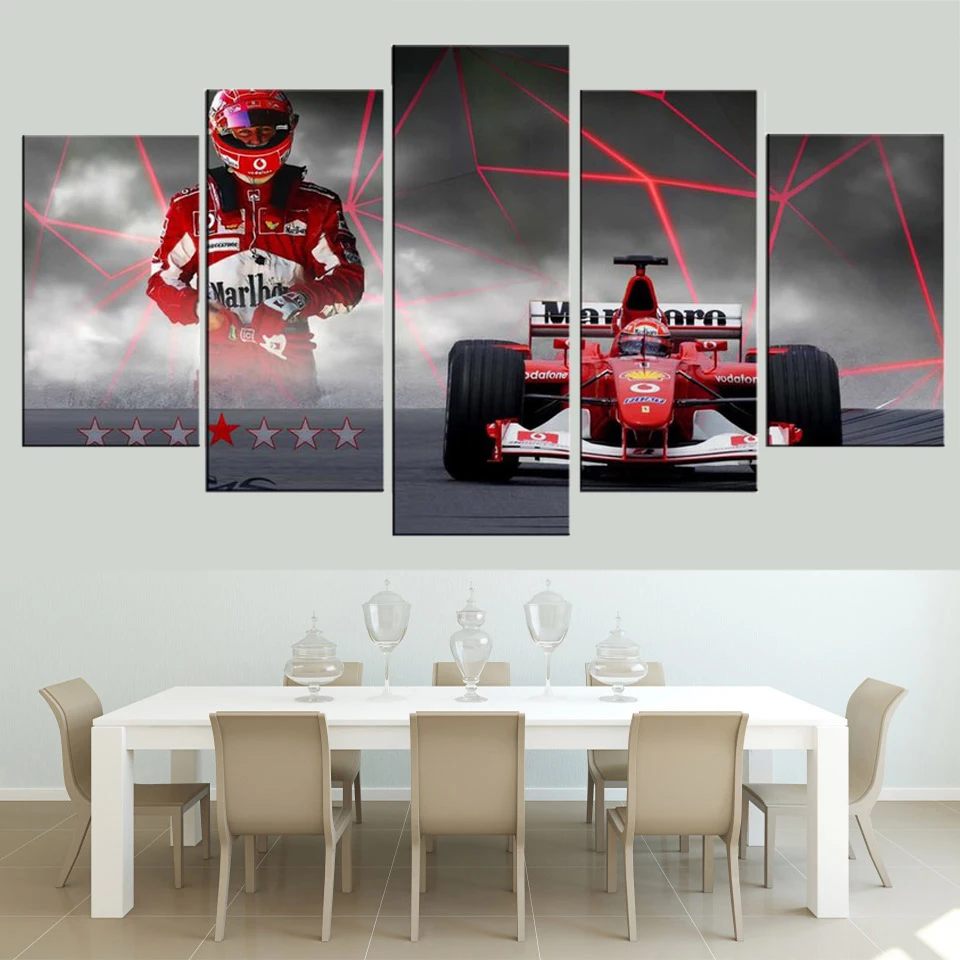 No Framed Canvas 5 Panel Michael Schumacher F1  Racing Car HD Decorative Wall Art Posters Pictures Home Decor Paintings