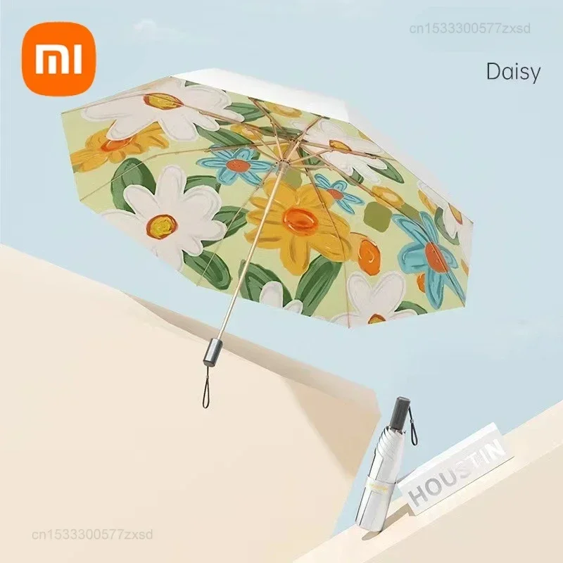 Xiaomi ZuoDu 3 Fold Umbrella Multifunctional Windproof UV Protection Sun Rain Titanium Silver Printing Floral Portable Umbrellas