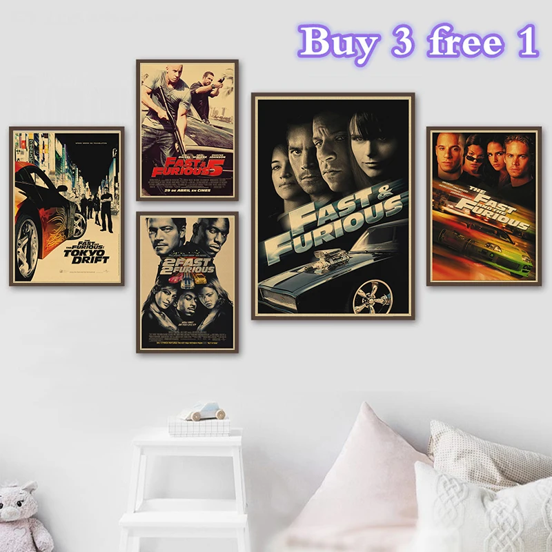 The Fast and the Furious Classic Movie Print Kraft Paper Posters For Room Living Painting Art Home Wall Decor Pictures Gif