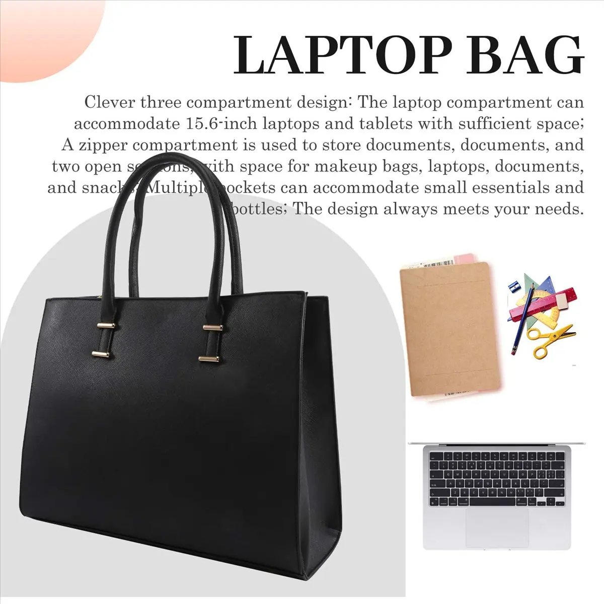 ABQR Laptop Bag Women 15.6-Inch Computer Work Handbag Leather Handbag Business Office Bag