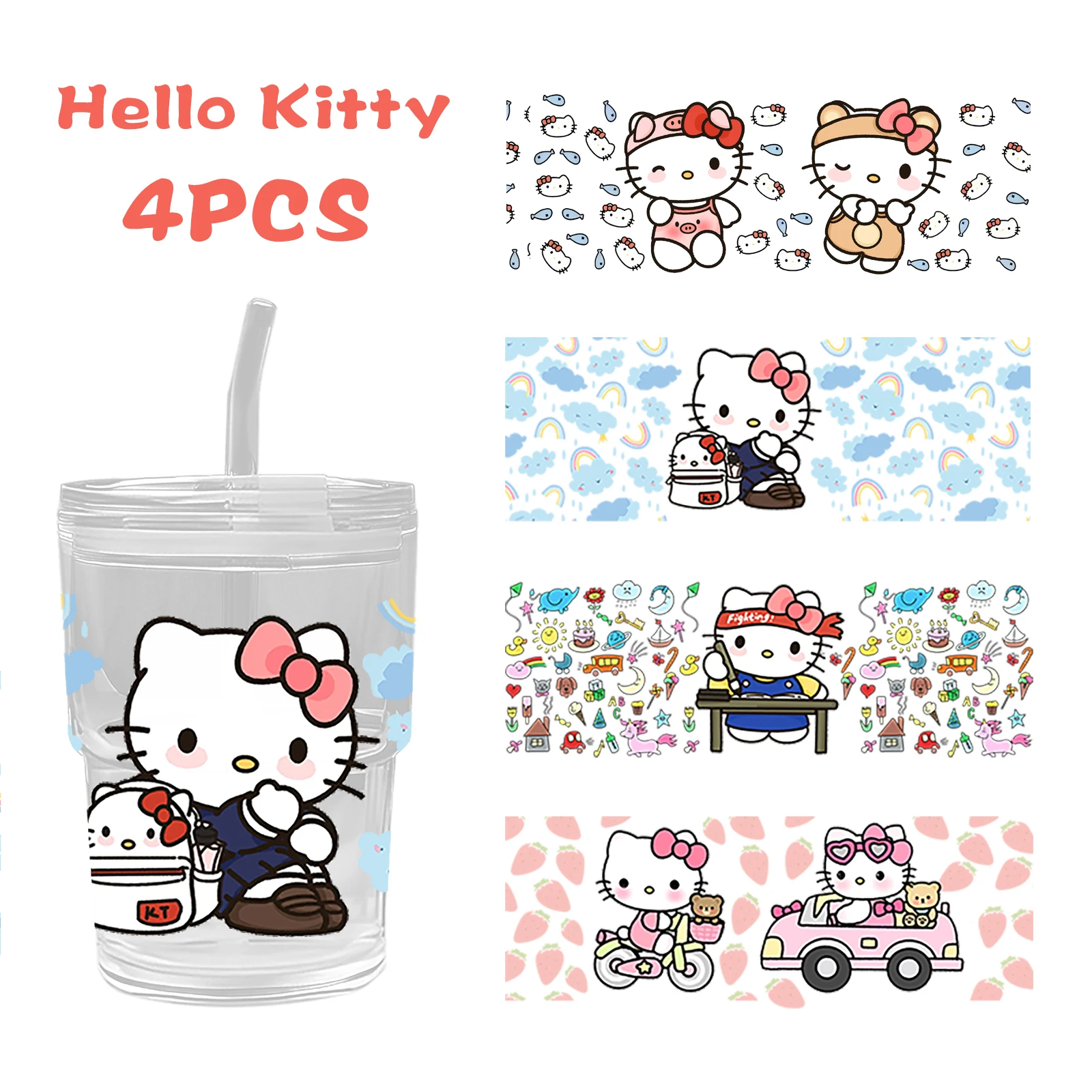 Sanrio Hello Kitty 16OZ UV DTF Cup Wraps Bottle Sticker for Glass Libbey Can Bottle Selfadhesive Washable Waterproof DIY Custom