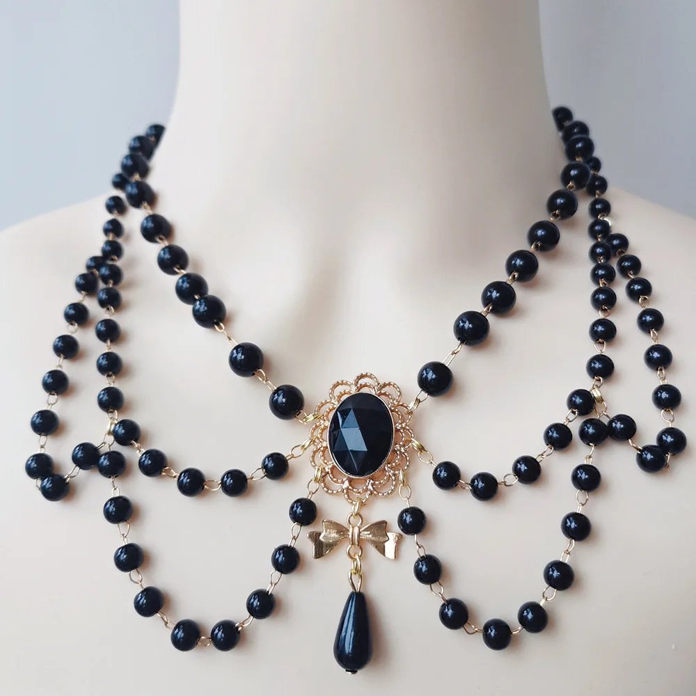 Bowknot Water Drop Pearl Necklace French Vintage Elegant Lolita Girl